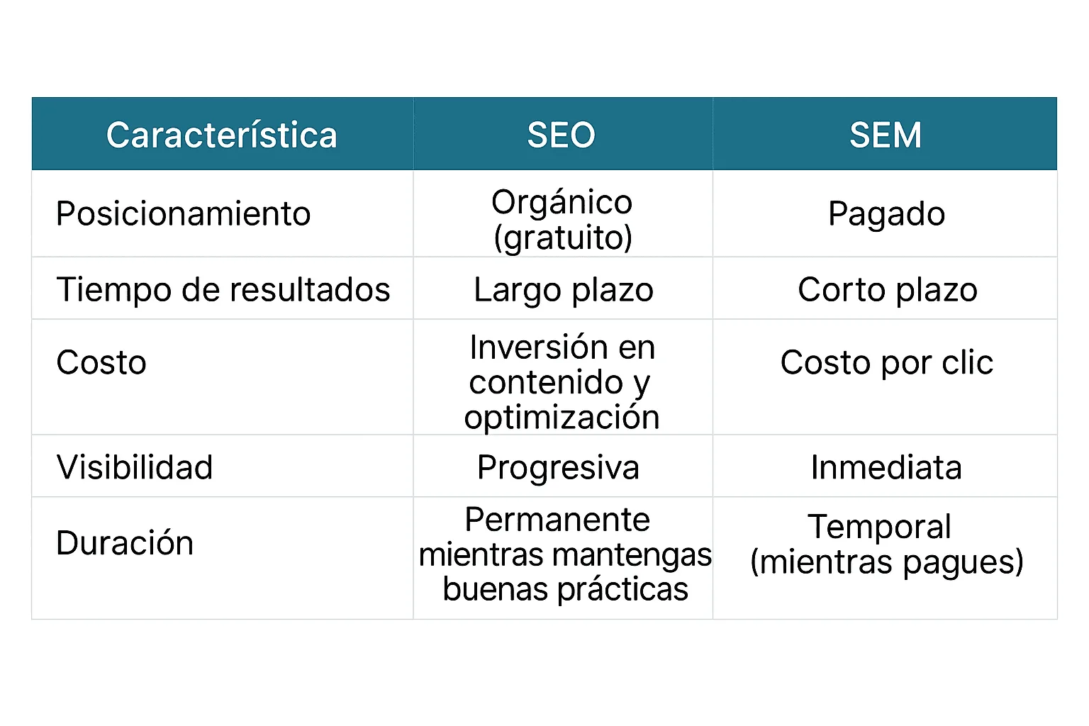 comparación sem seo